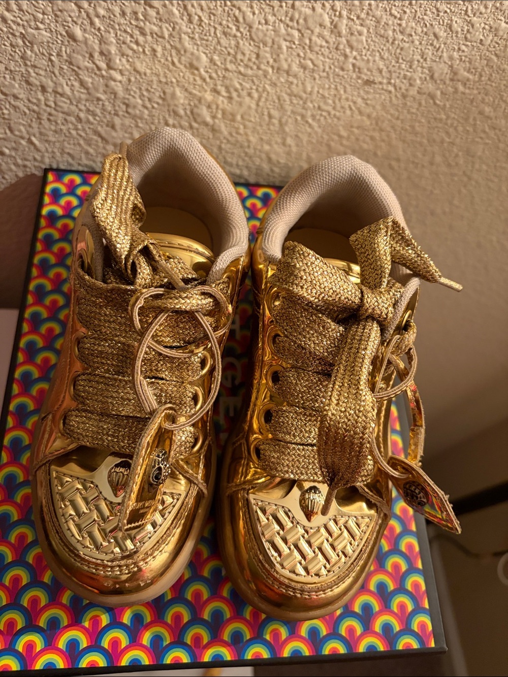 Kurt Geiger Kids Metallic Gold Lace-Up Sneakers